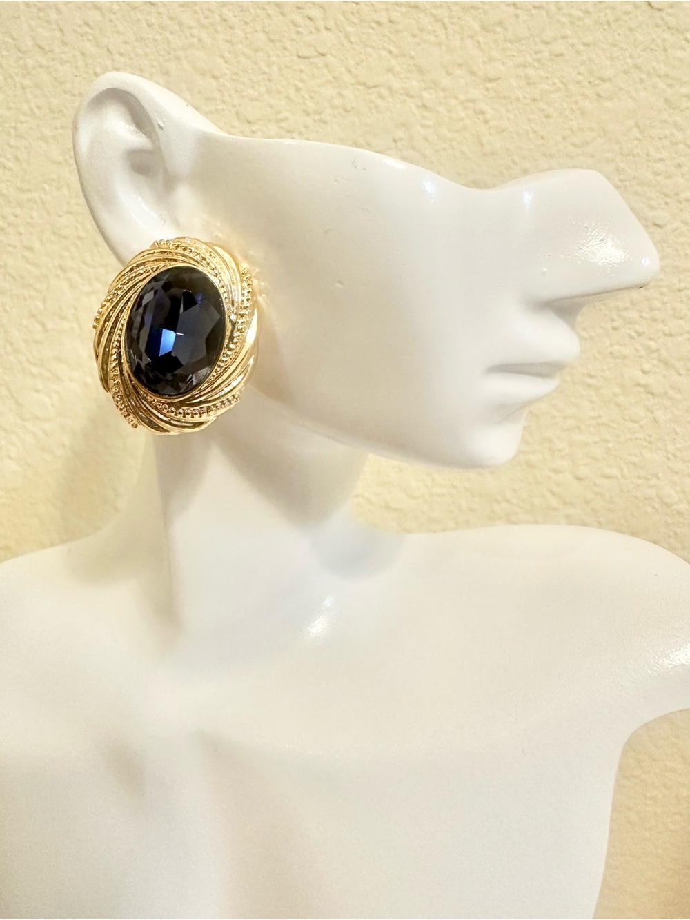 18k Gold-Plated Earrings with Deep Blue Faceted Crystal (Moderate Weight)